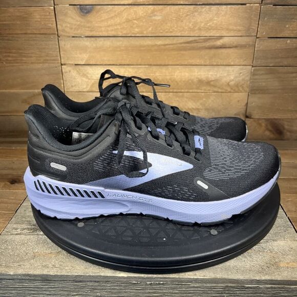 Brooks Shoes - Brooks Launch 9 Womens Size 8 Black Ebony Purple Lace Up Athletic Sneakers